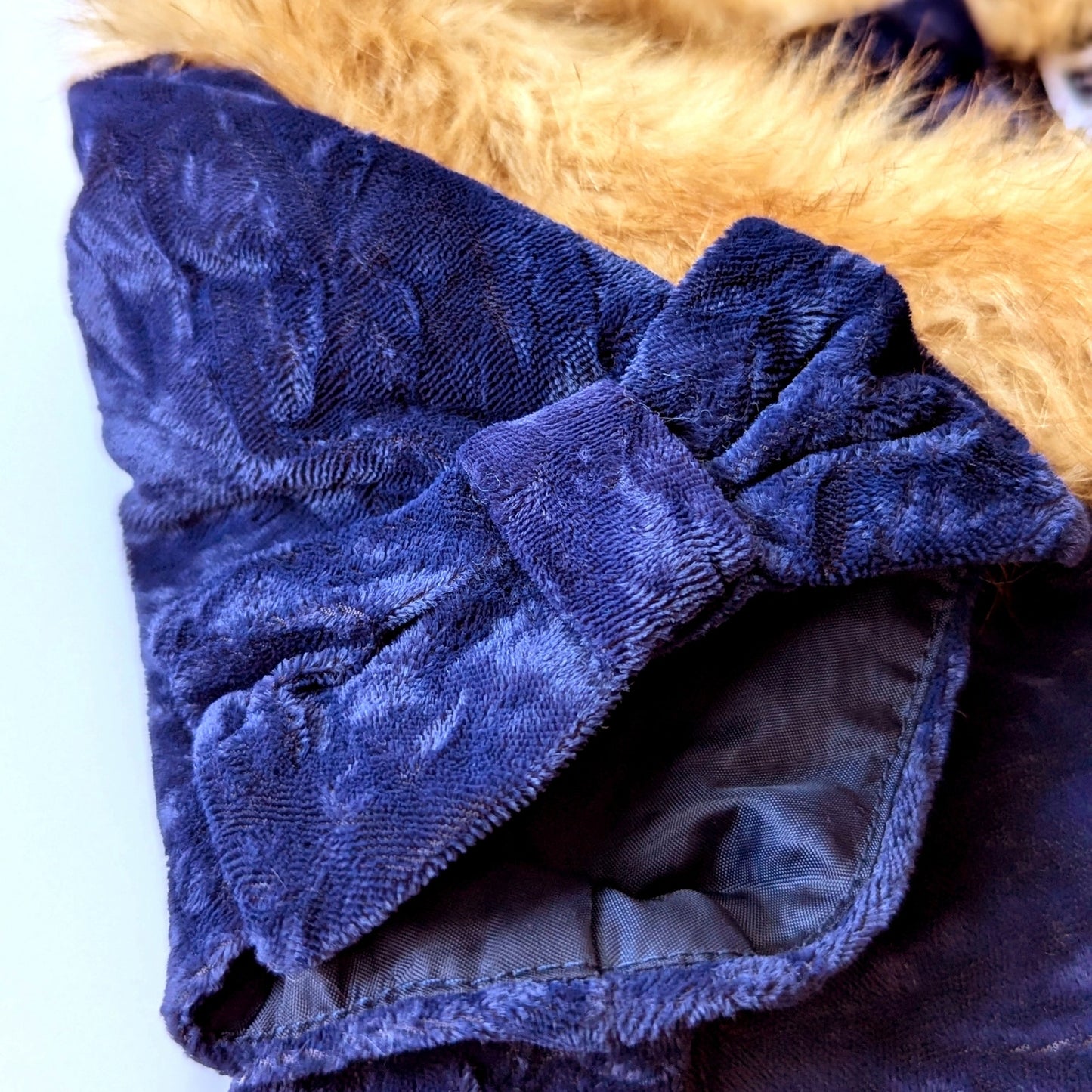 Janie and Jack Girls Blue Velvet Faux Fur Collar Bow Sleeves Dress Sz 4