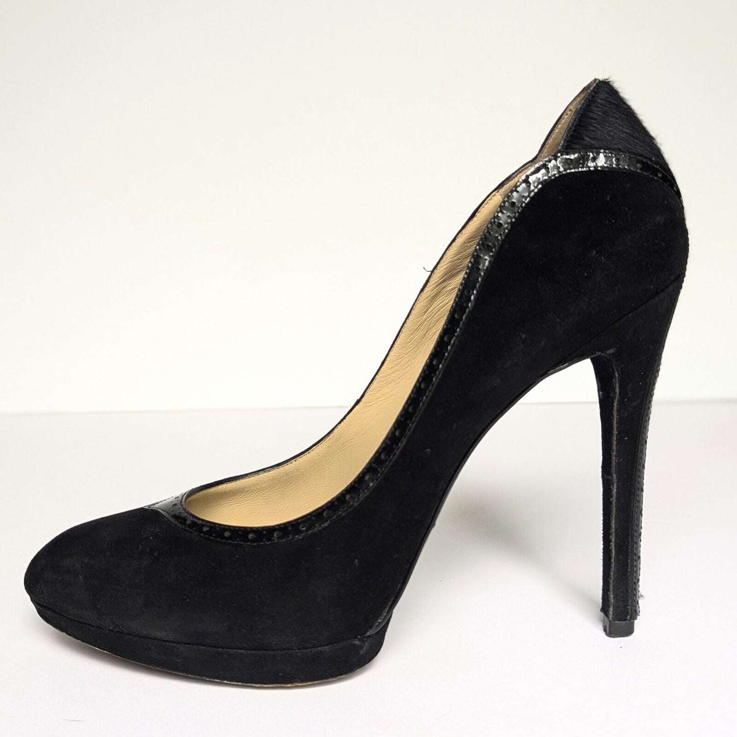 Brian Atwood Women's Black Suede Patent Leather Pony Hair Stiletto Heels Size 41 | 10