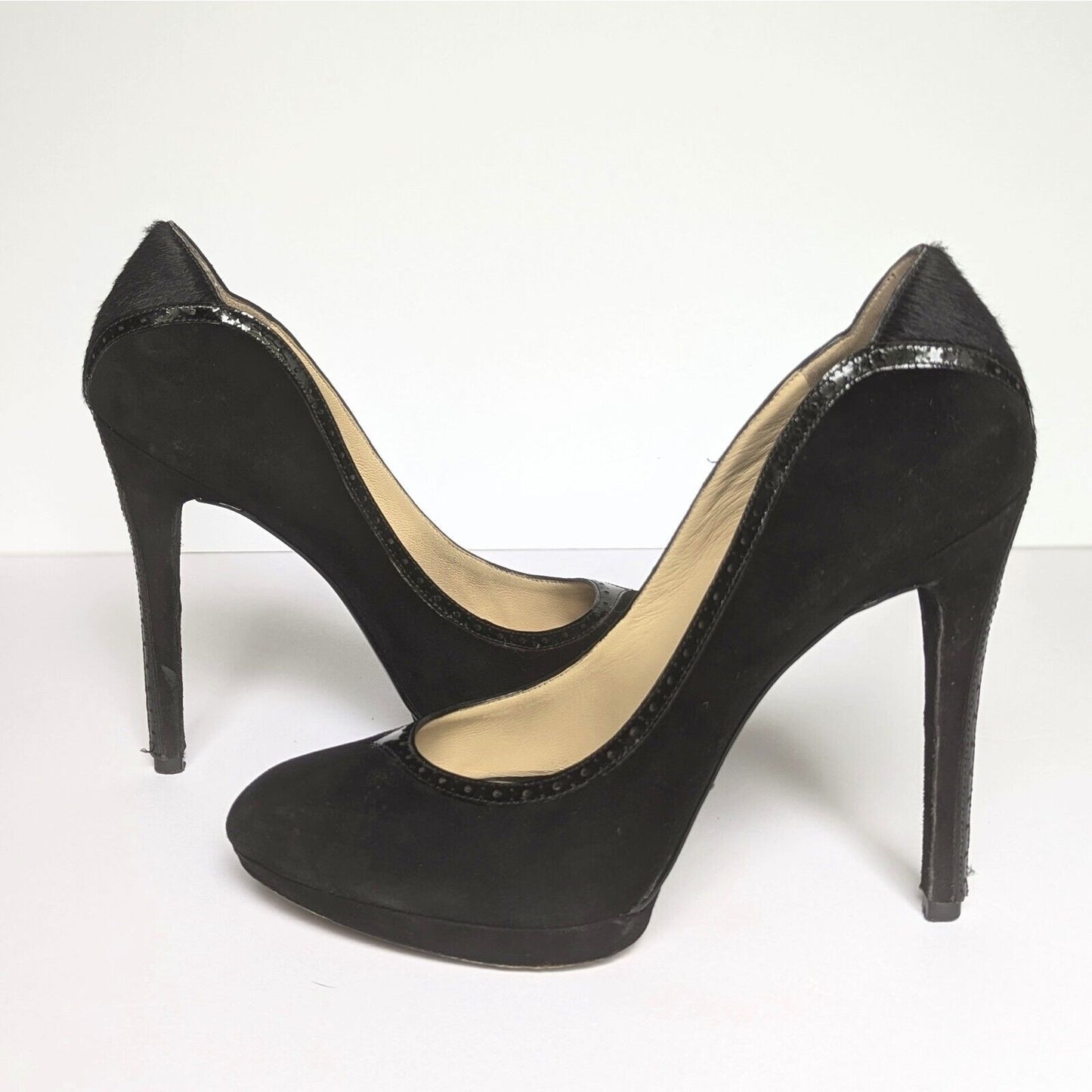 Brian Atwood Women's Black Suede Patent Leather Pony Hair Stiletto Heels Size 41 | 10