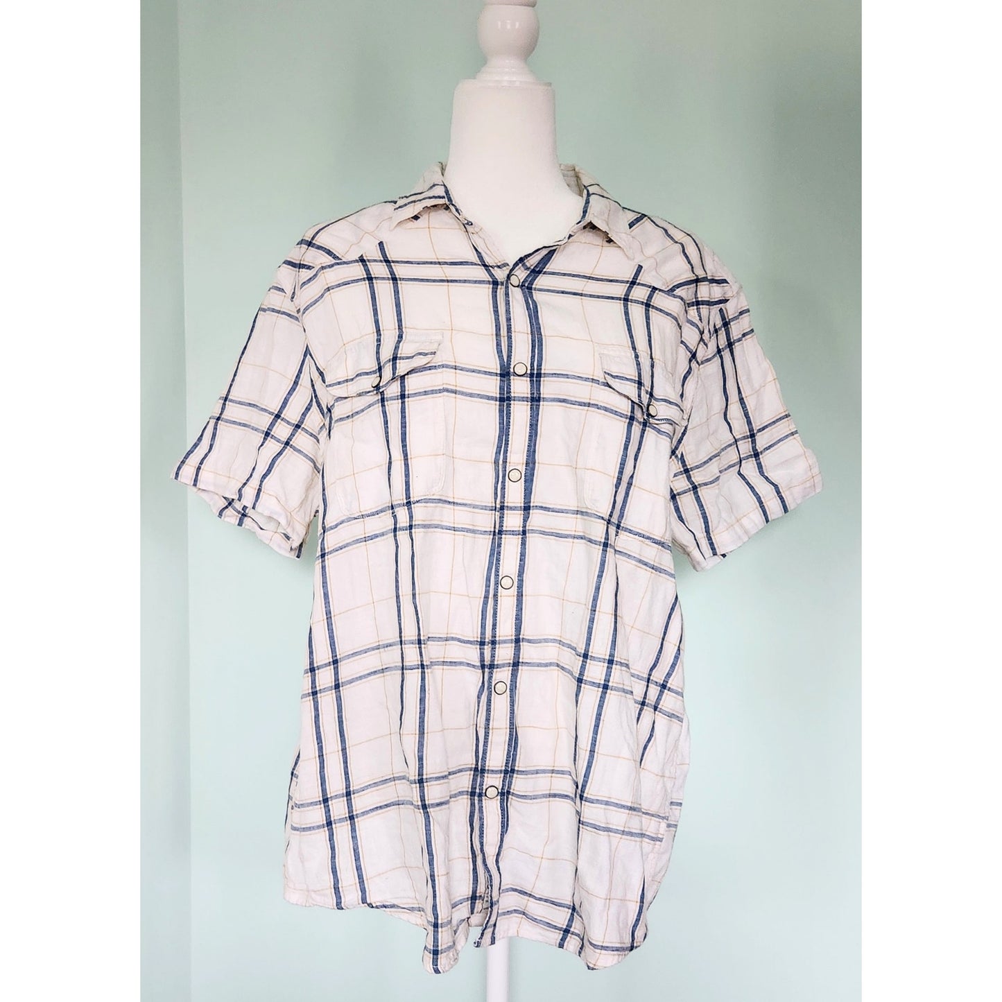 Lucky Brand Men's Short Sleeve Classic Fit Blue Plaid Cotton Flannel Shirt Sz XL