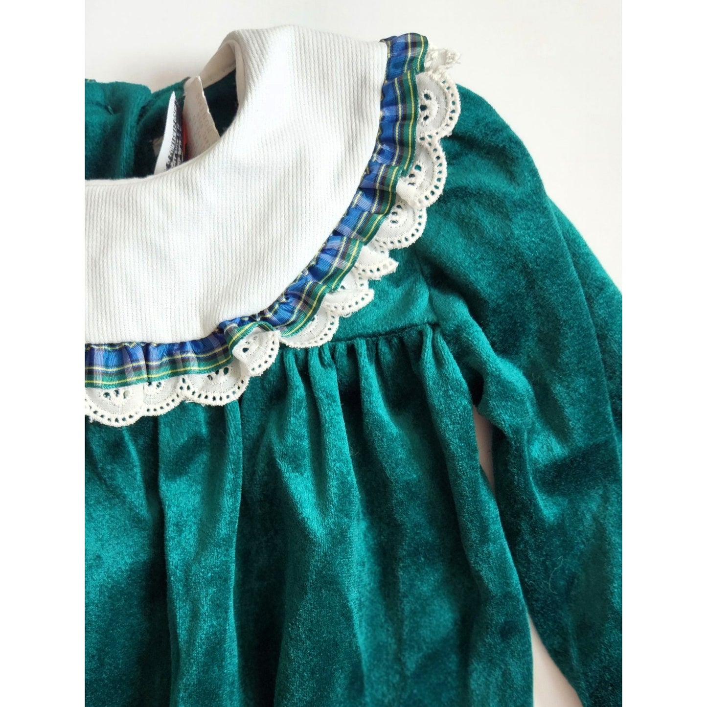 Goodlad Vintage 80s Green Velour Eyelet One Piece Infant Jumpsuit Sz 18 mos