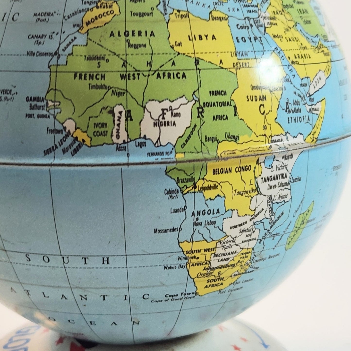 Mid-Century Vintage J. Chein & Co Tin Globe Bank Retro World Map Kids Coin Bank