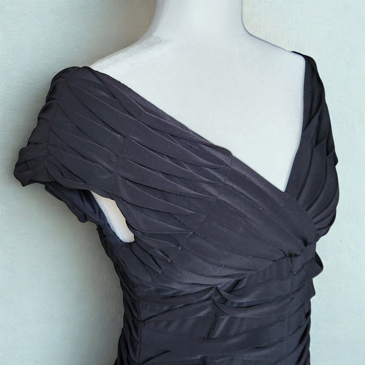 🖤 Adrianna Papell Black Ruched Vintage Style Cocktail Dress Women’s Size 8