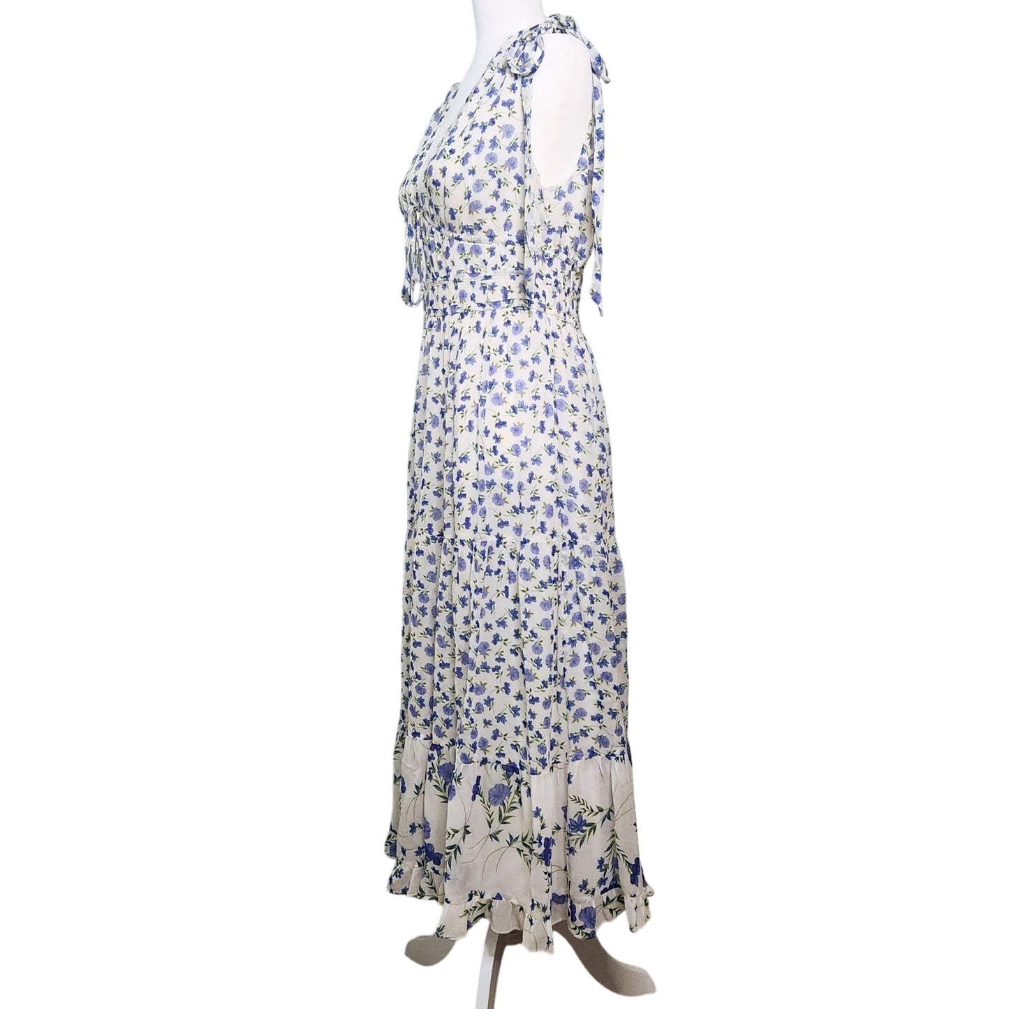Shoshanna Helena Dress Size 8 Blue Floral Sleeveless Lightweight Viscose Midi