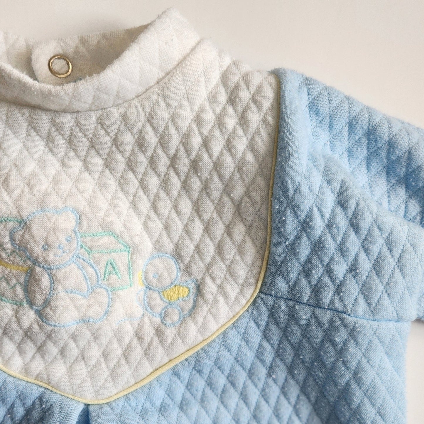 LéRoi Vintage 80s Kov.R.Alls Blue Baby Bear Quilted Footie Sleeper Size 0-3 mos