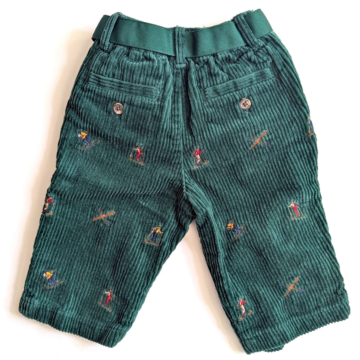 Ralph Lauren Infant Skier Embroidered Green Belted Corduroy Pants | Size 6 Months