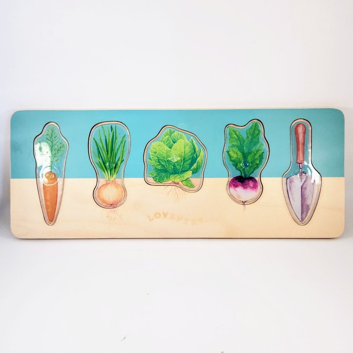 Lovevery Kids Montessori Community Garden Vegetable Puzzle from The Adventurer Play Kit Months 16, 17, 18