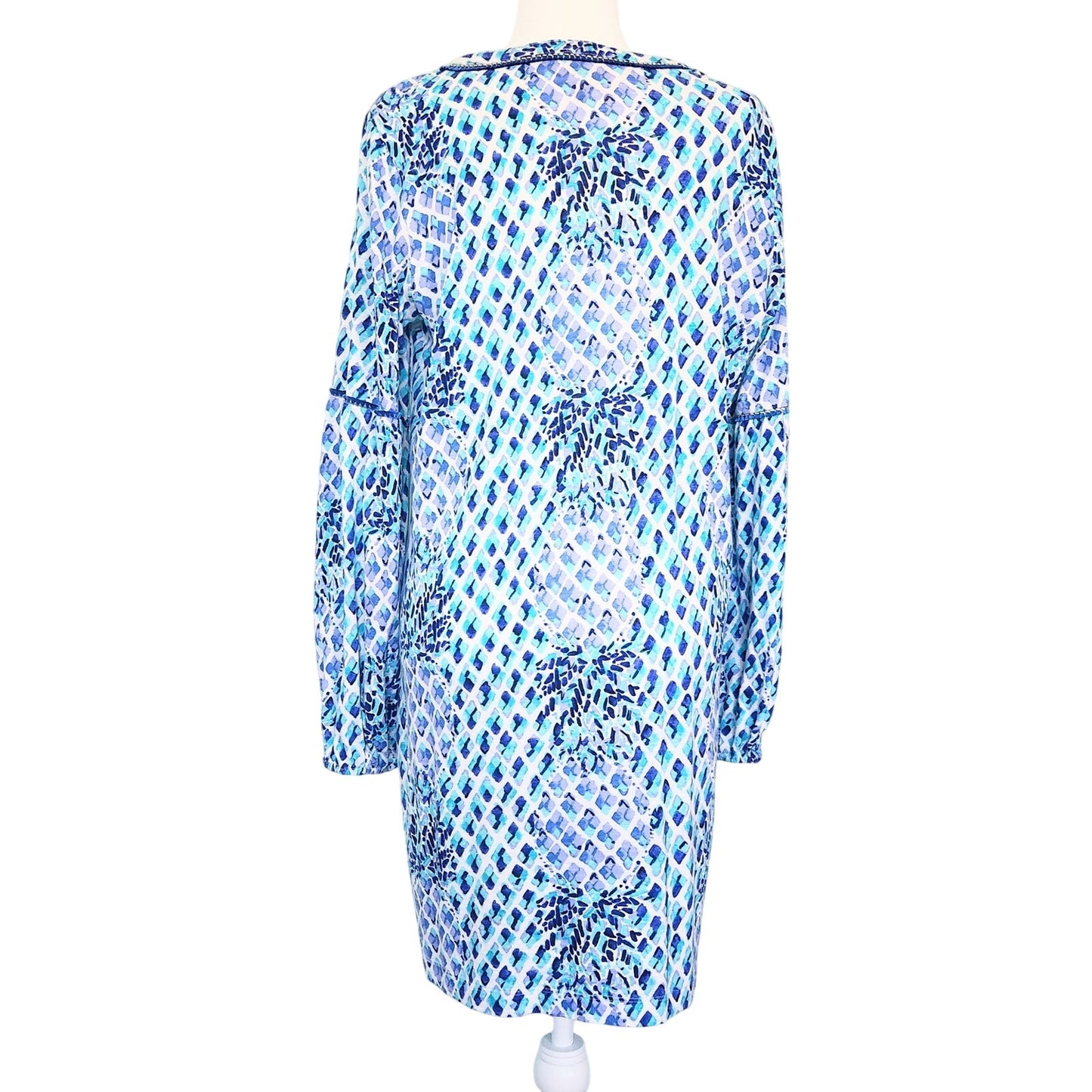 Lilly Pulitzer Aleece Joy Dress Oyster Bay Navy Ruffle Your Feathers Blue Pineapple Print Women's Size Large Long Sleeve Tunic