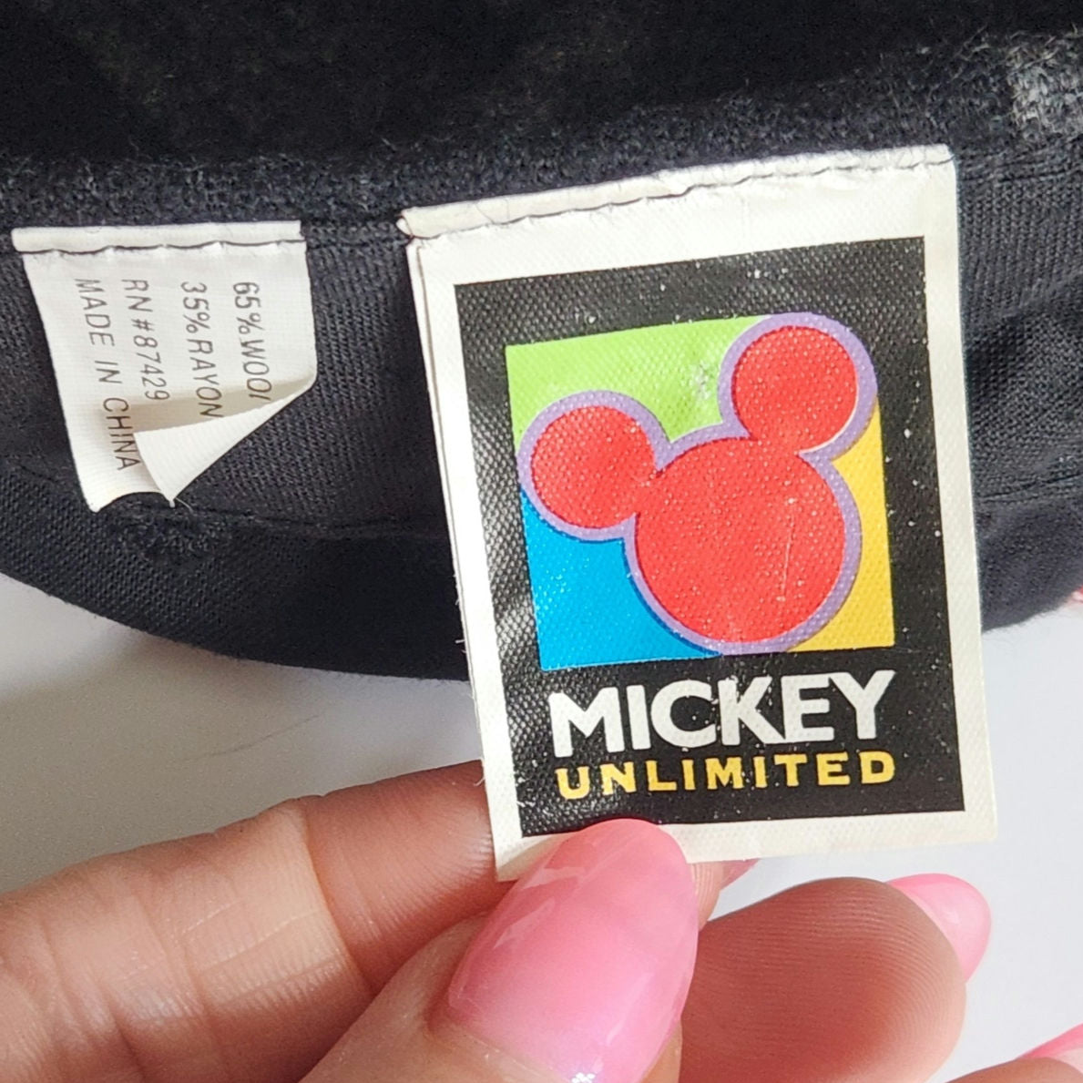 Disney Vintage 1990 Mickey & Minnie Mouse Gray & Black Wool Cap Stretch Fit OS