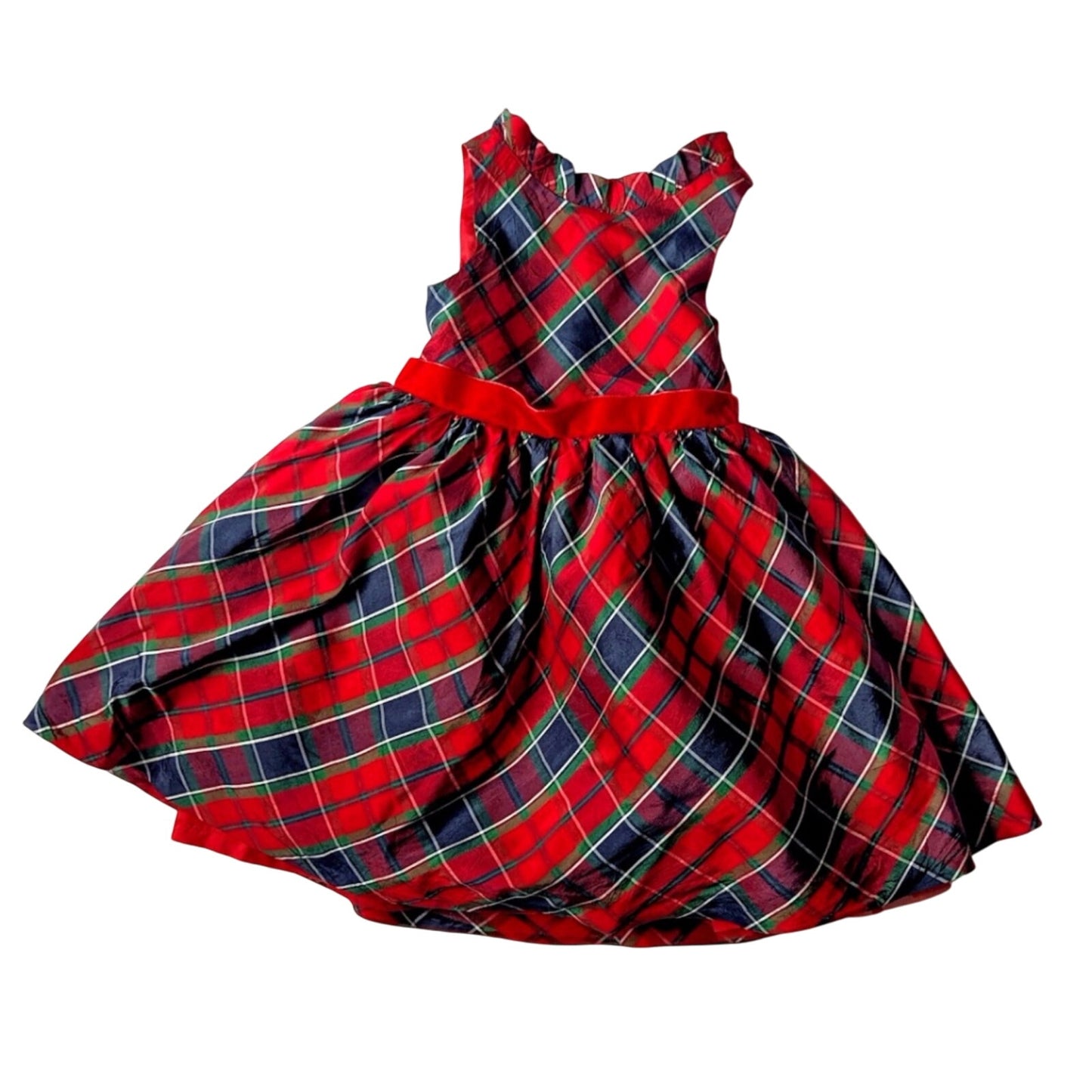 Janie and Jack Red Silk Tartan Plaid Christmas Holiday Ruffle Dress Girls Sz 4