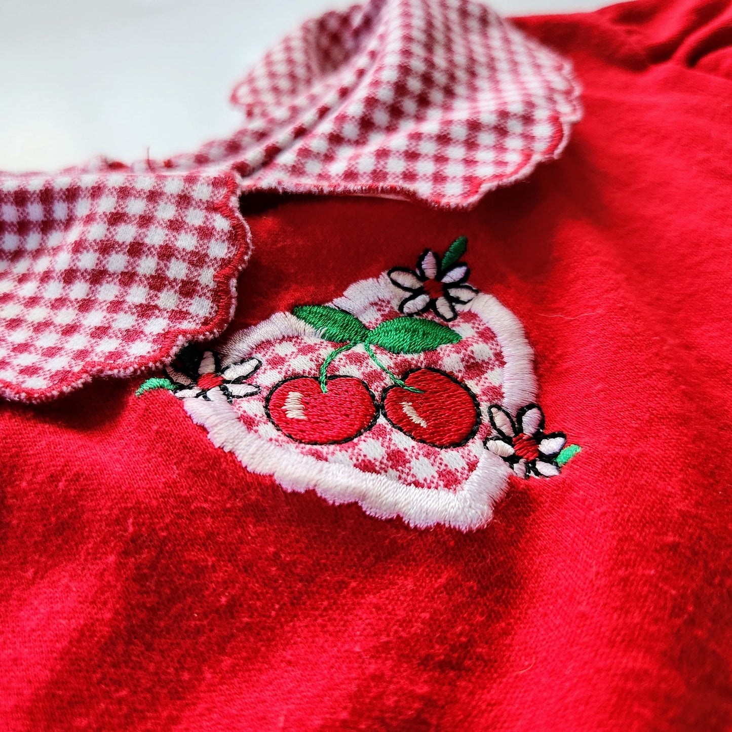 Healthtex Vintage 1980s Girls Red Gingham Collared Cherry Swing Top Size 5