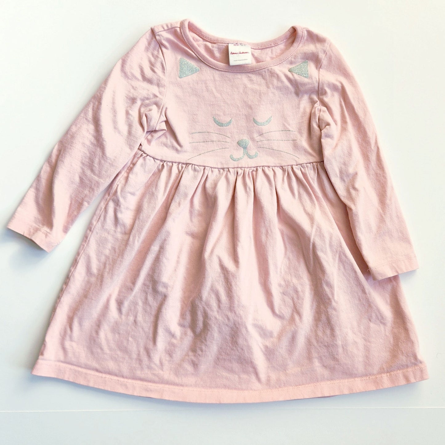 Hanna Andersson Character Dress Petal Pink Sparkly Silver Cat Size 3T | 90 cm