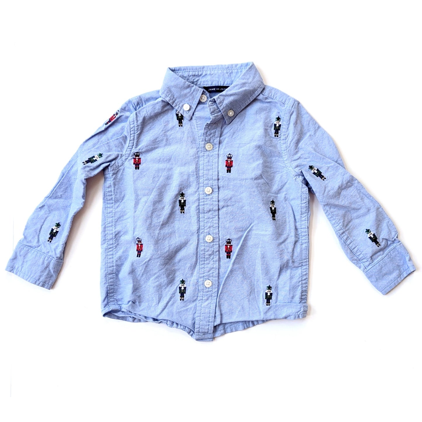 Janie and Jack Embroidered Oxford Shirt Nutcracker Blue Button-down Sz 18-24 mos