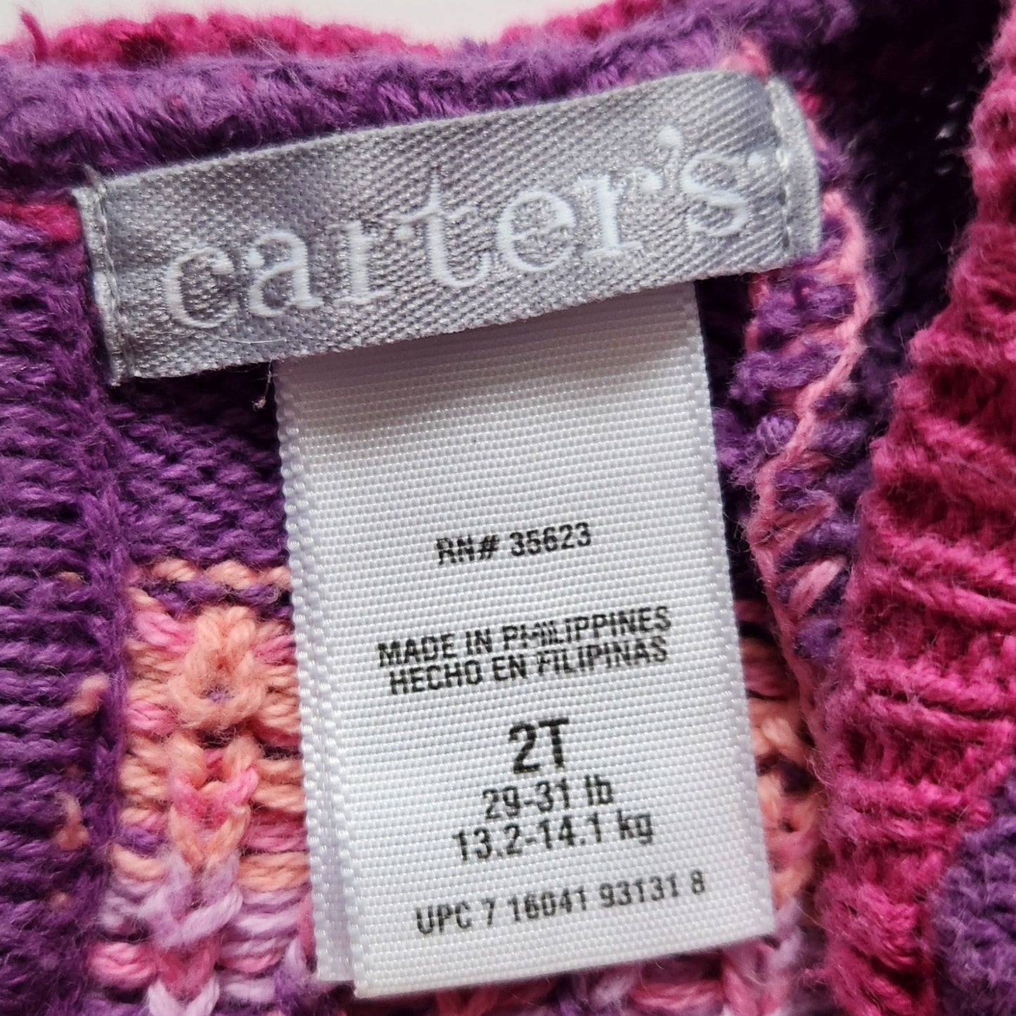 Carter's Vintage 90s Pink & Purple Flowers Hearts Fair Isle Cotton Sweater Sz 2T