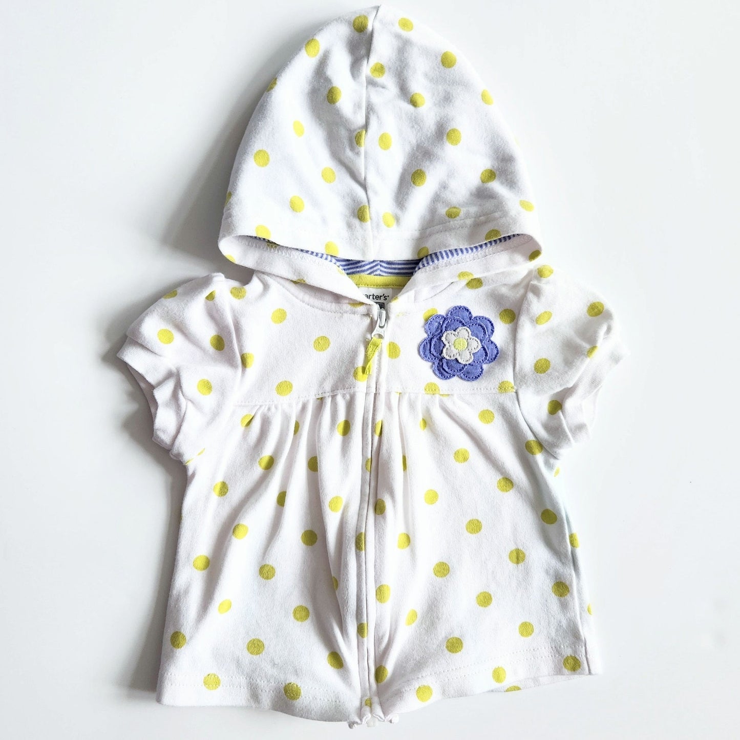 Carter's Vintage Y2K Short Sleeve Zip Hoodie Polka Dots Purple Flower Sz 12 mos