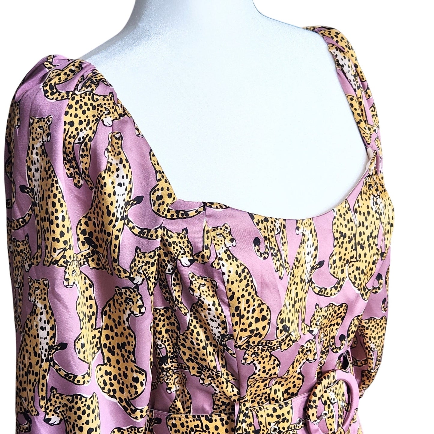 π Lavender Brown Mauve Pink Cheetah Print Mini Belted Dress β Women Size S