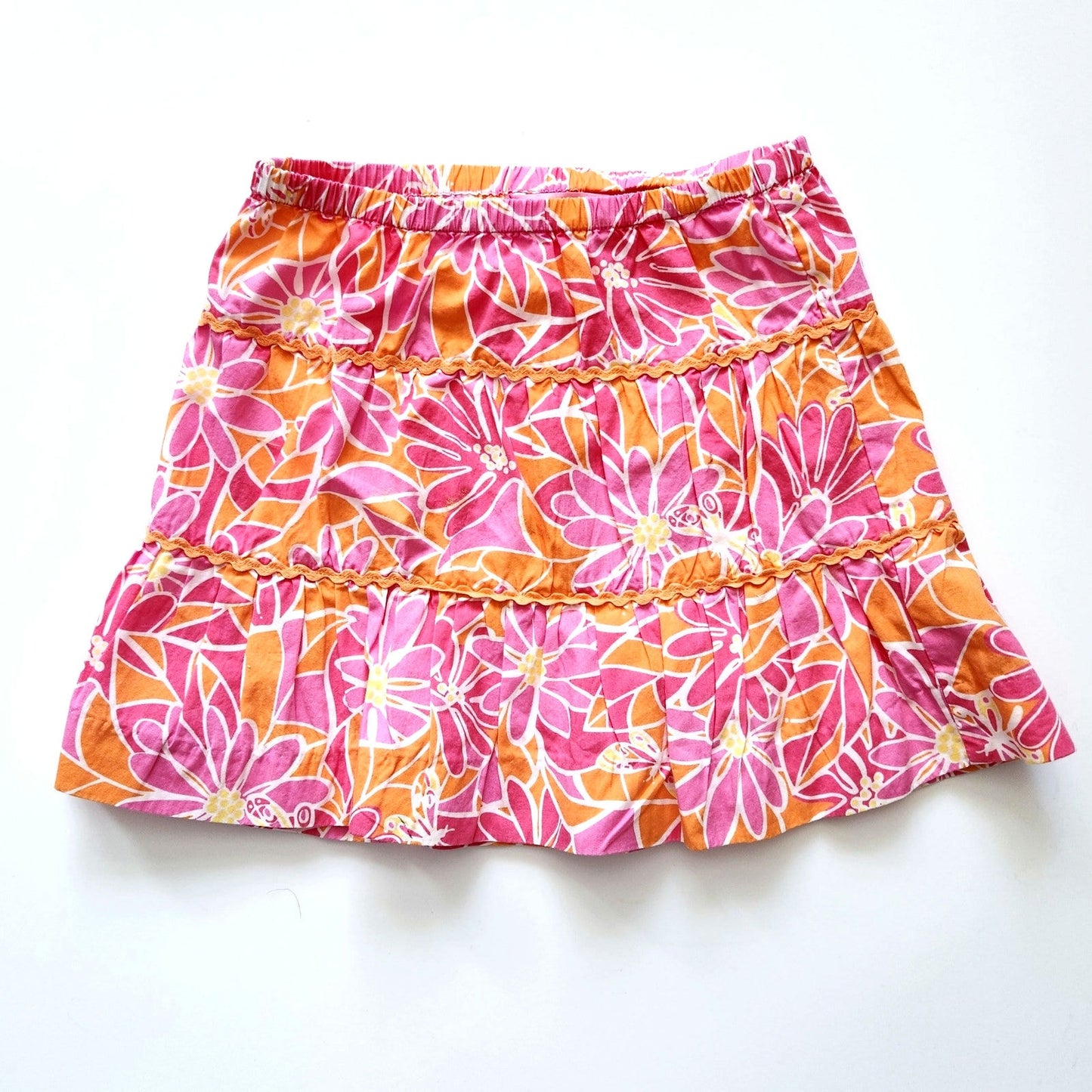 Lilly Pulitzer Vintage Y2K 2000s Girls Pink Orange Daisy Skirt w/ Rick Rack Sz 5