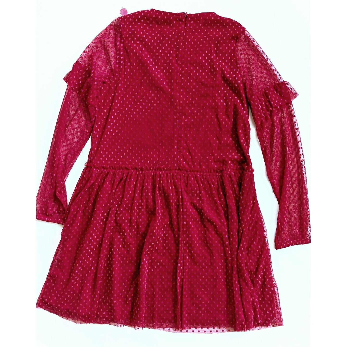 Mini Boden Girls Flocked Spot Winter Party Dress in Warm Cranberry Red – Size 13-14Y – NWT