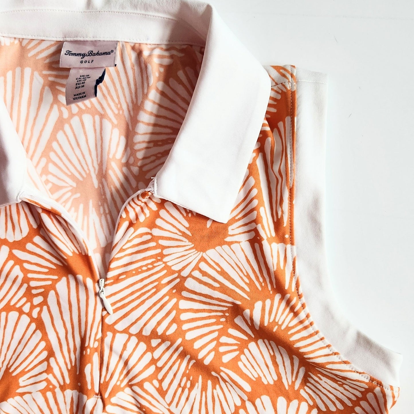 Tommy Bahama Women's Sleeveless Orange & White Print Polo Golf Shirt Size M