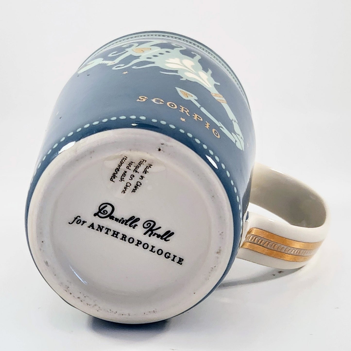 Anthropologie Danielle Kroll Teal & Metallic Gold Zodiac "Scorpio" Mug 14 oz | Home