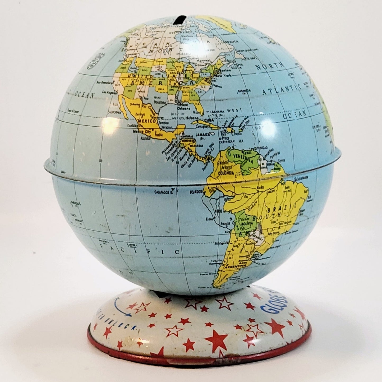 Mid-Century Vintage J. Chein & Co Tin Globe Bank Retro World Map Kids Coin Bank