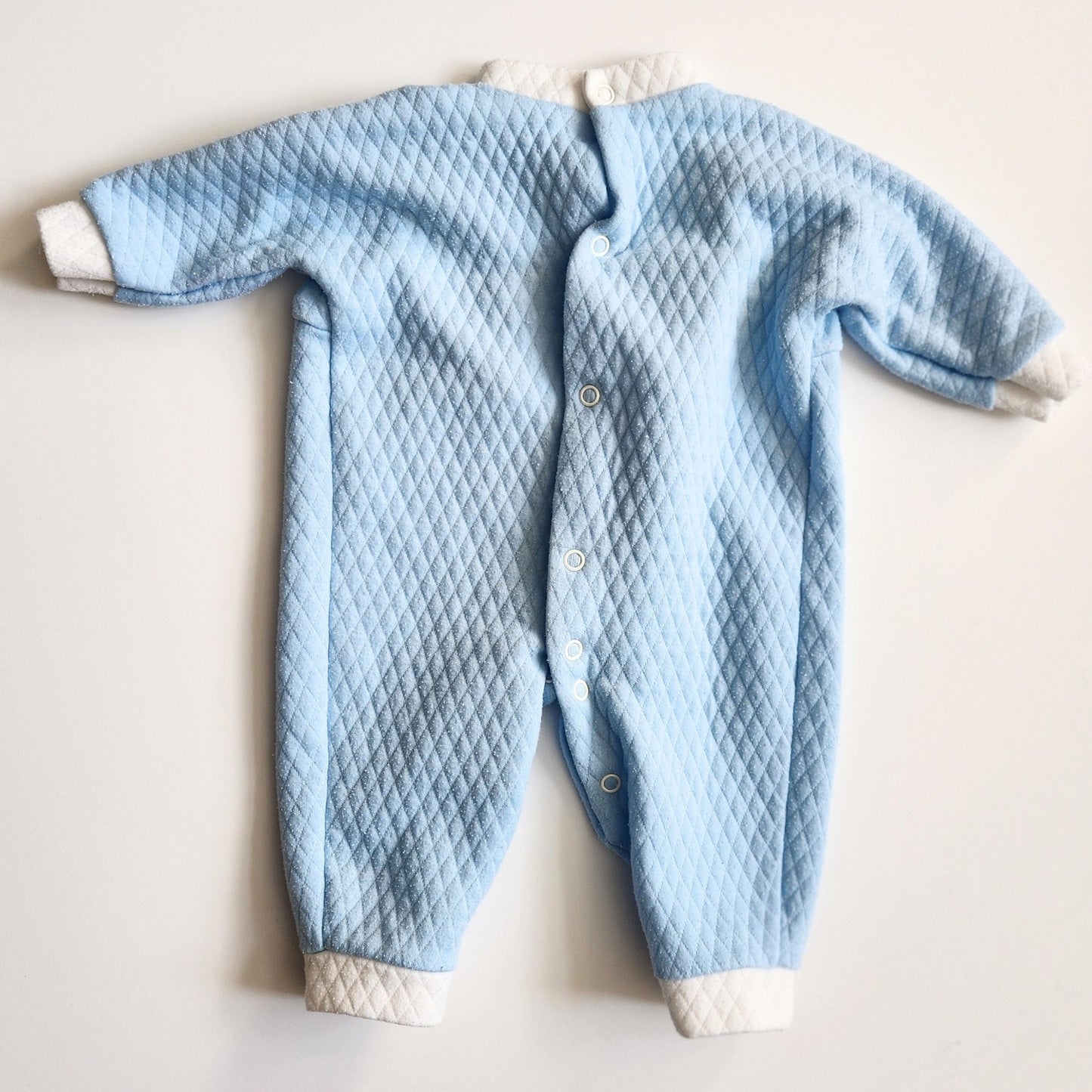 LéRoi Vintage 80s Kov.R.Alls Blue Baby Bear Quilted Footie Sleeper Size 0-3 mos