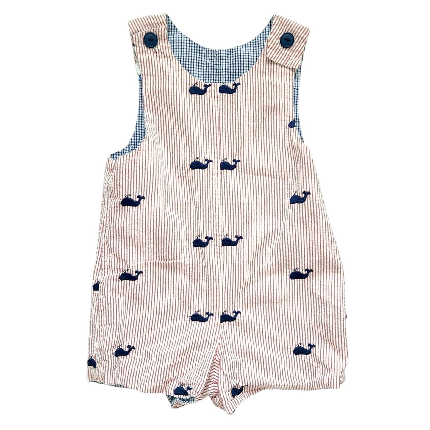 Vintage Just Ducky Reversible Baby Boy Romper Nautical Seersucker Size 24 Months