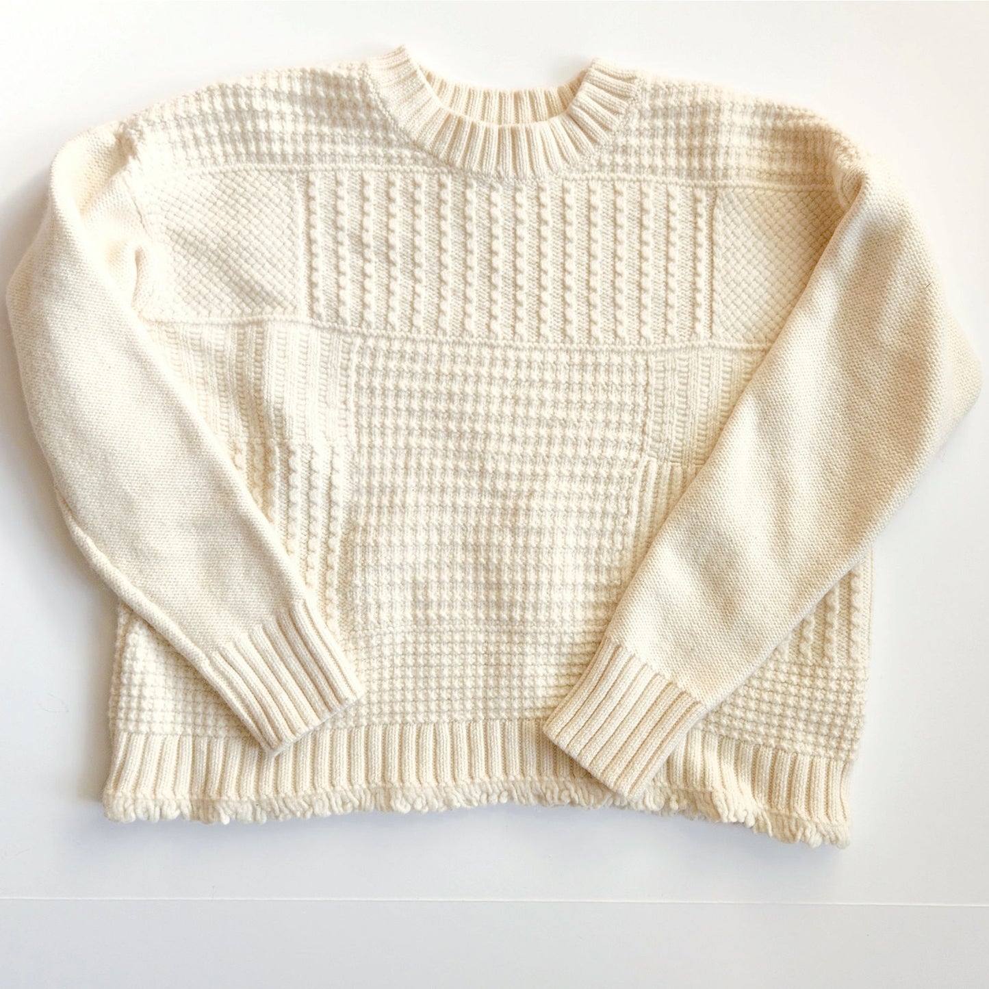 Madewell Stitchmix Pullover Sweater Ivory Merino Wool Size Small EUC