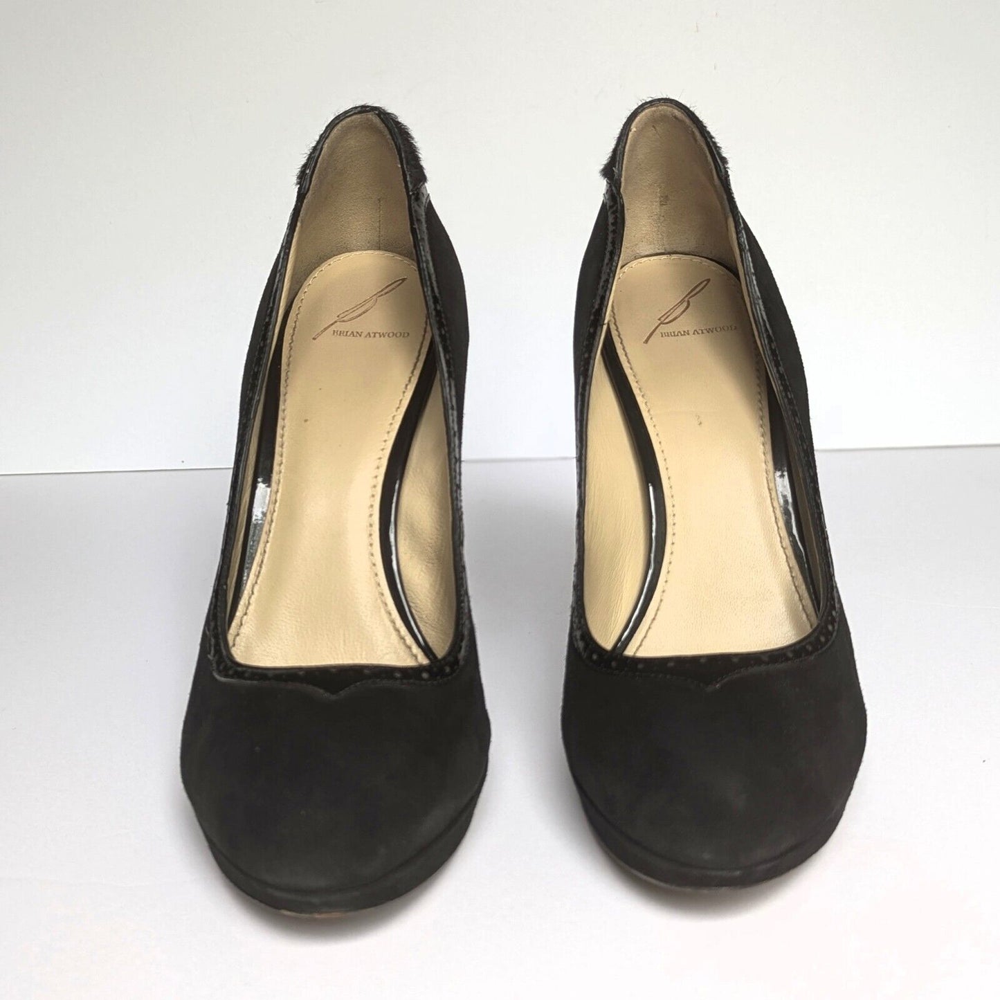 Brian Atwood Women's Black Suede Patent Leather Pony Hair Stiletto Heels Size 41 | 10
