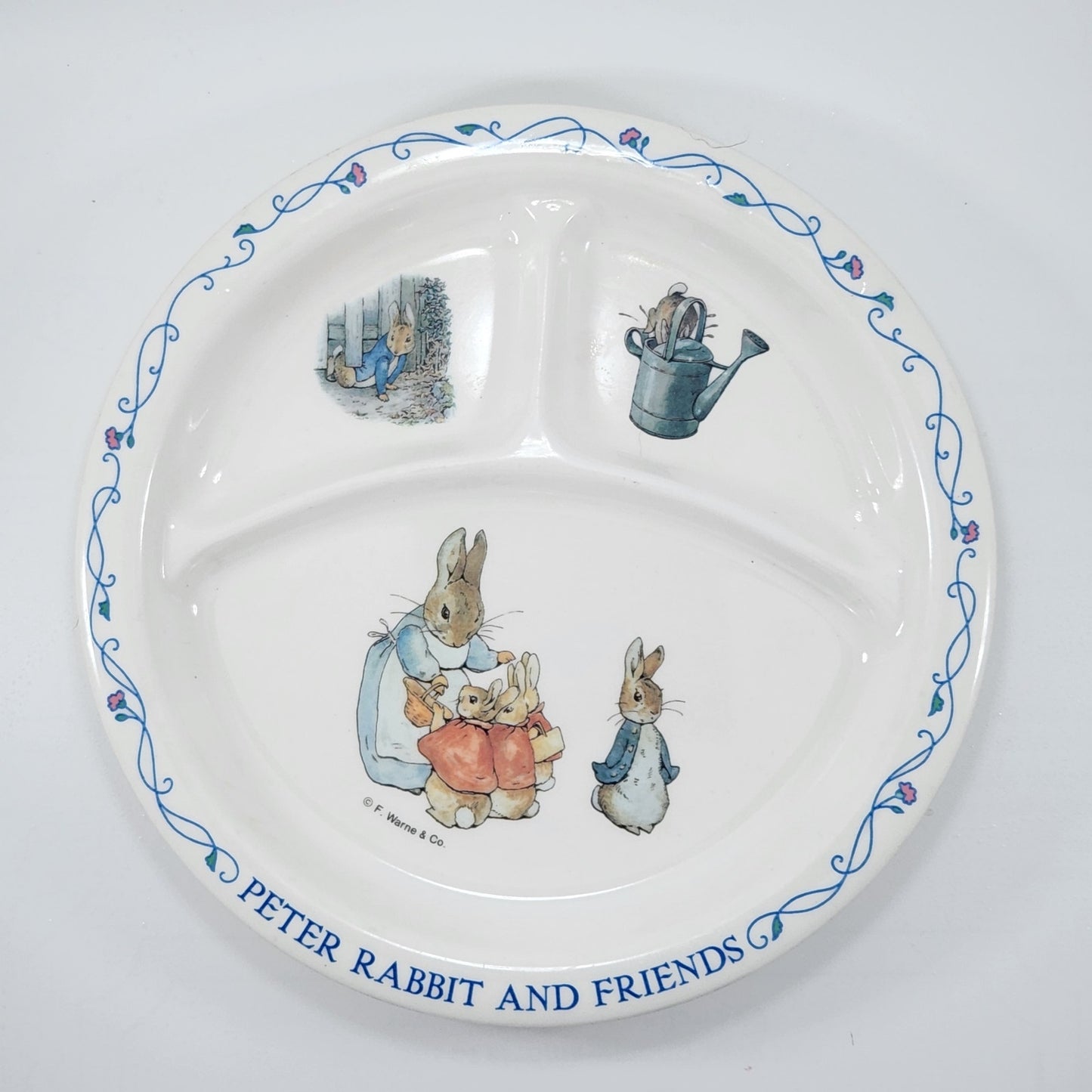 Vintage 1980s Beatrix Potter Peter Rabbit & Friends Divided Kids Toddler Plate