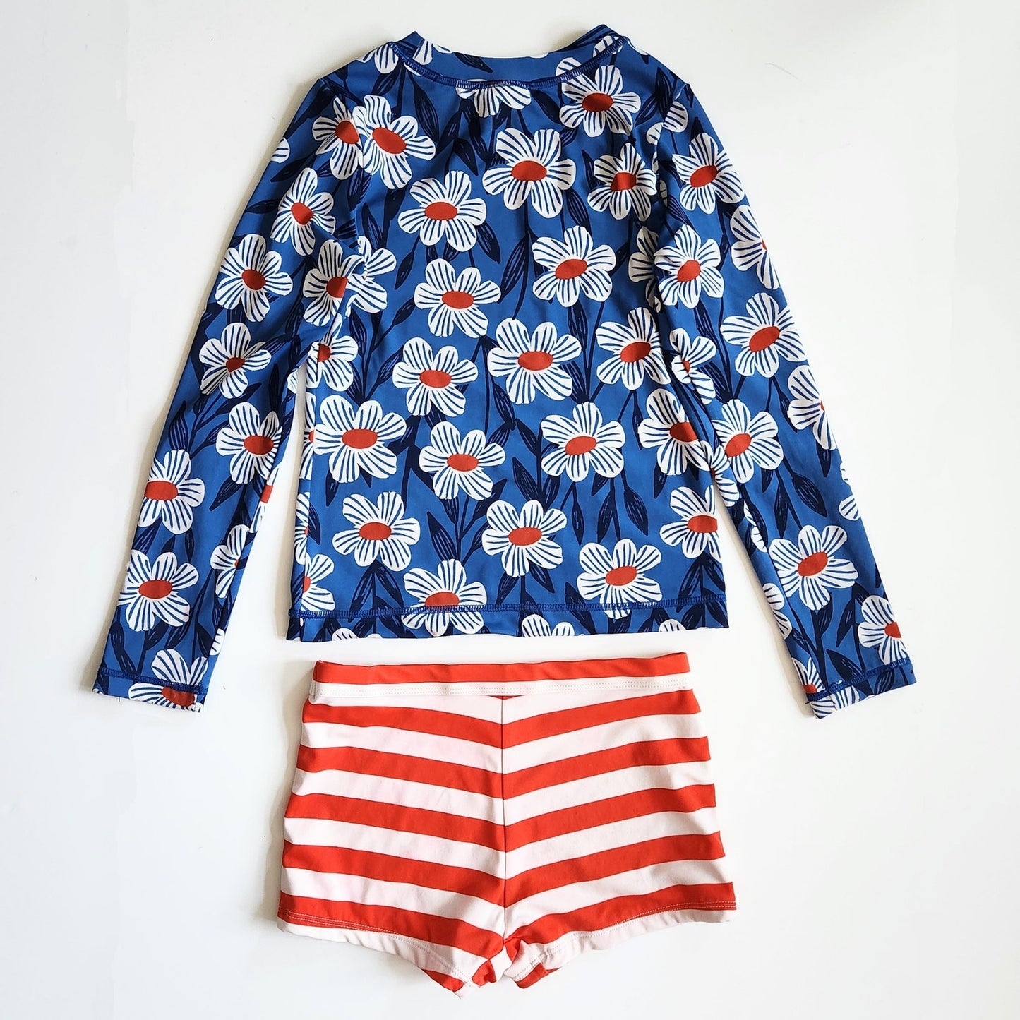 Hanna Andersson Girls Printed Mixie Rashguard Short Swim Set Blue Daisy Size 8 | 130 cm