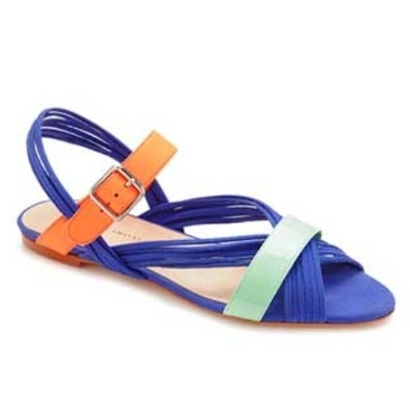 Loeffler Randall Women’s Strappy Flat Sandals Blue Orange Mint Green Suede Size 8