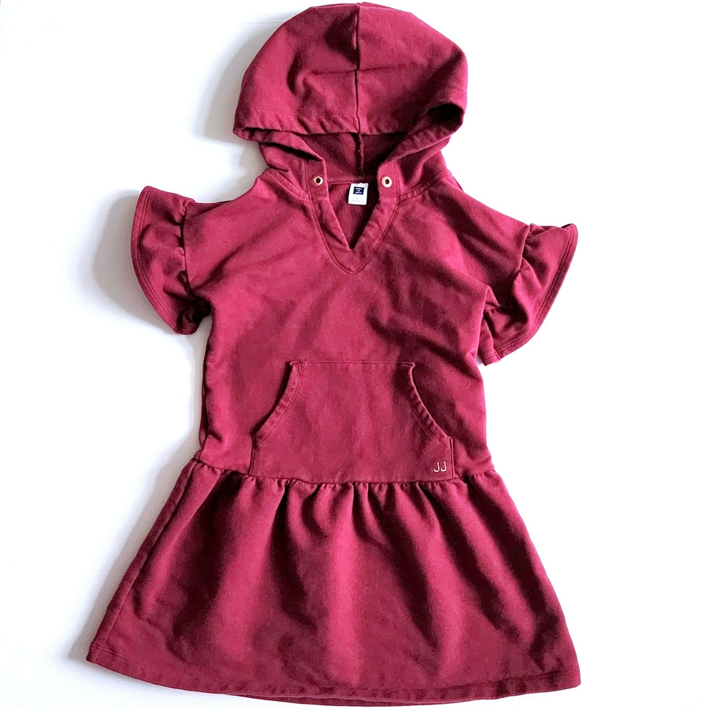 Janie and Jack Burgundy Hooded Dress Size 5 French Terry Dropped Waist Preppy