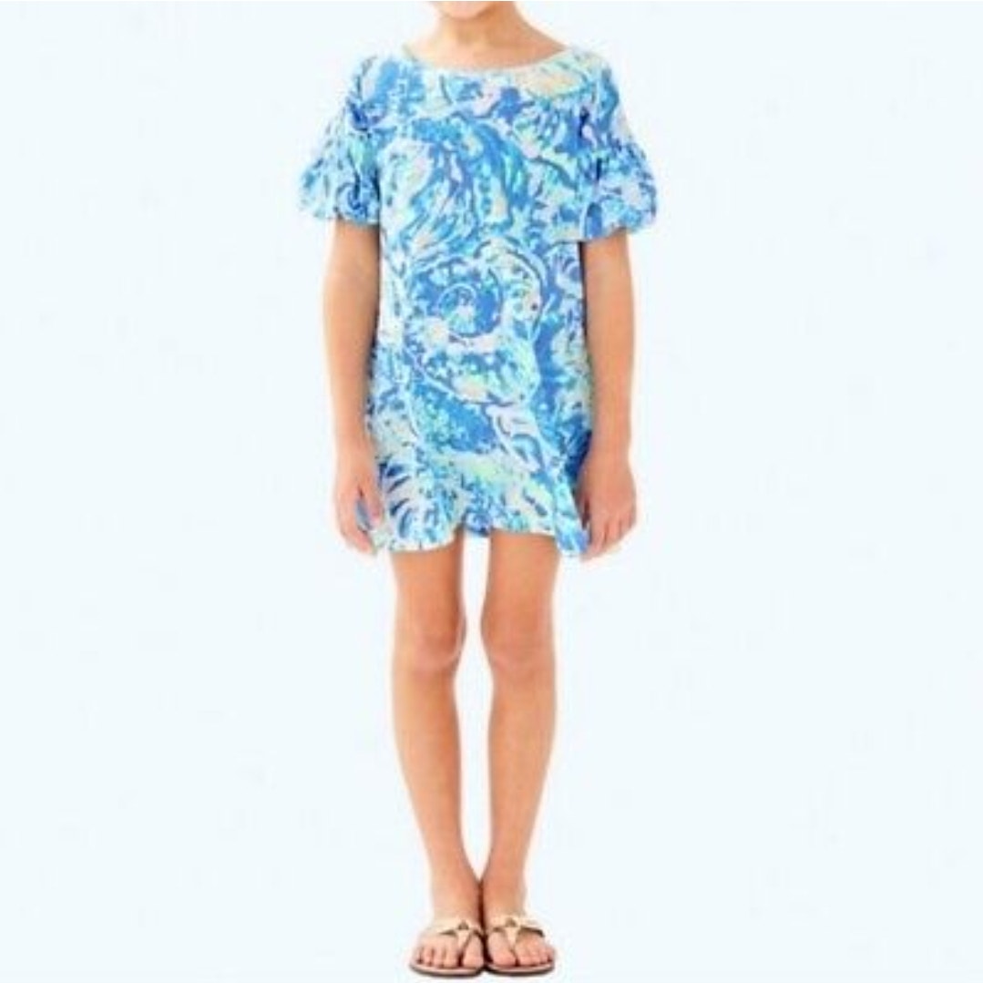 Lilly Pulitzer Girls Mini Linden Dress Bennet Blue Shell Size XL 12-14