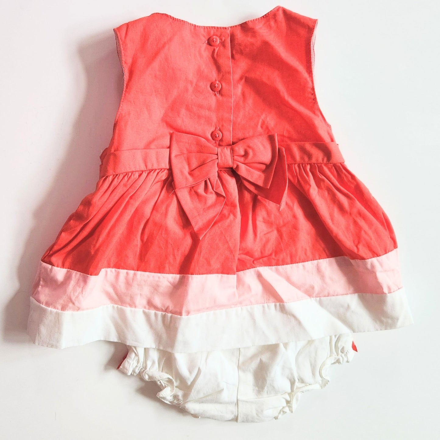 Janie and Jack Coral & Peach Batiste Sleeveless Dress & Bow Bloomers Sz 6-12 mos