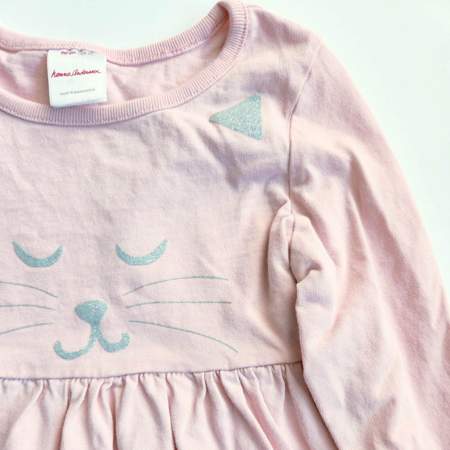Hanna Andersson Character Dress Petal Pink Sparkly Silver Cat Size 3T | 90 cm