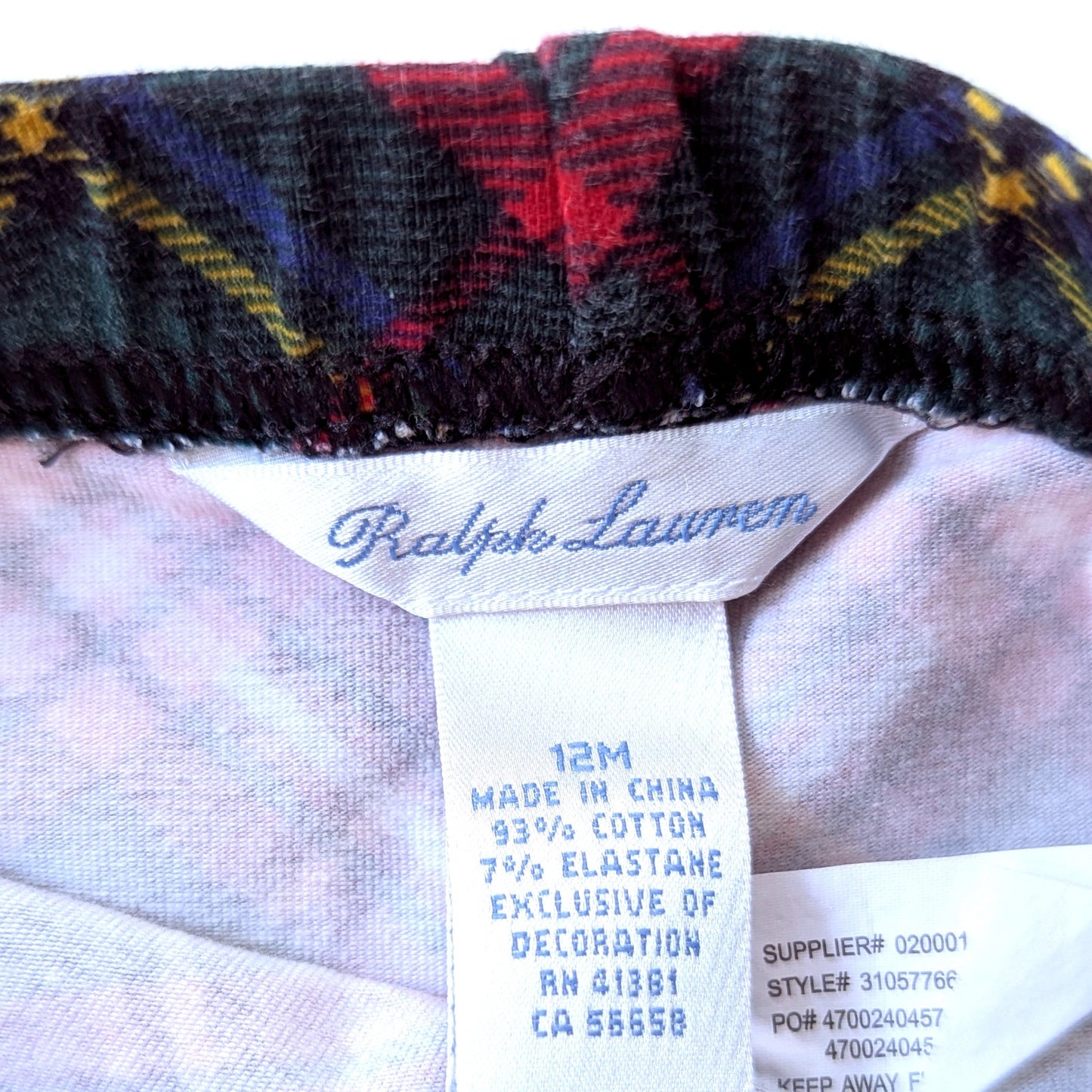 Ralph Lauren Red and green plaid leggings size 12 months