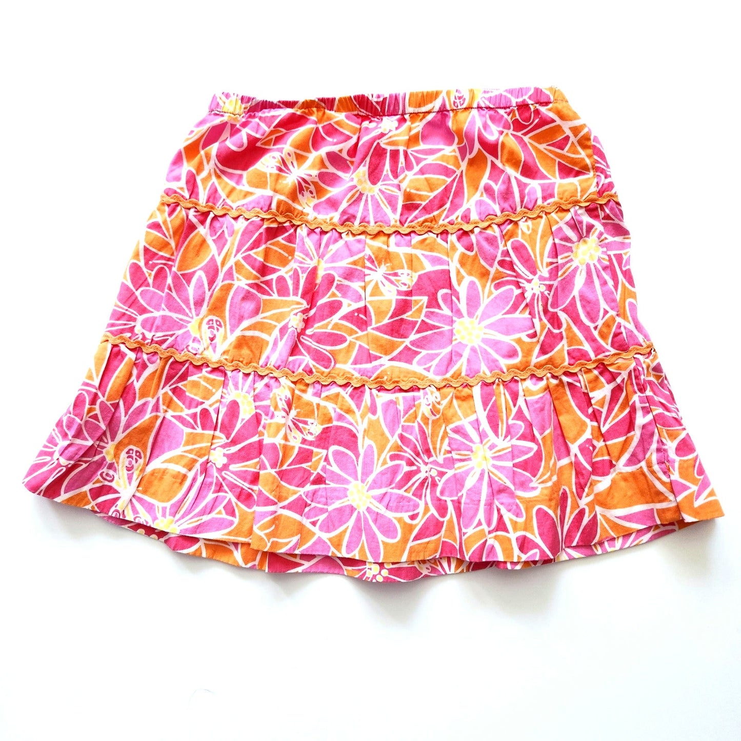Lilly Pulitzer Vintage Y2K 2000s Girls Pink Orange Daisy Skirt w/ Rick Rack Sz 5