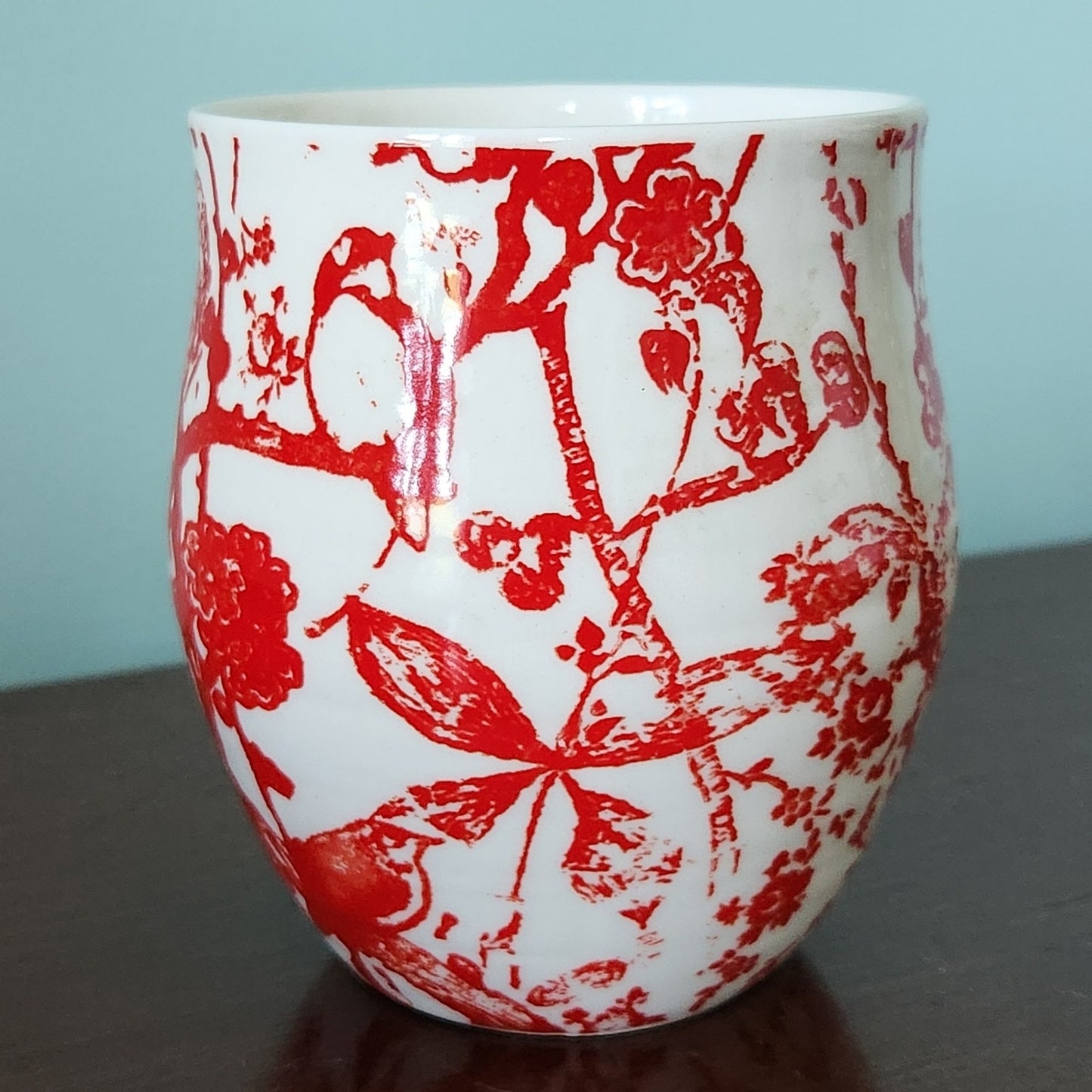 Anthropologie Homegrown Monogram L Red Floral Toile Initial Mug