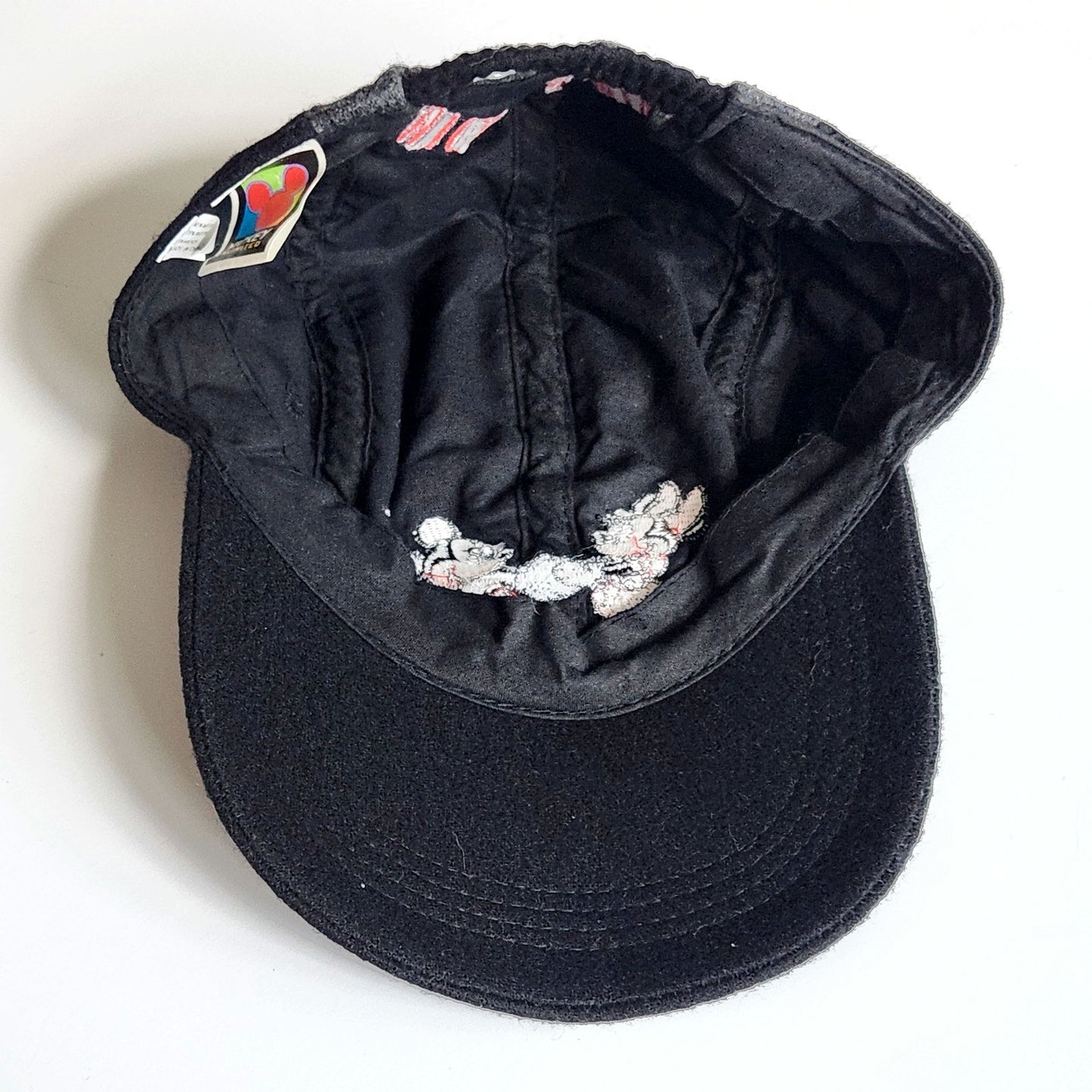 Disney Vintage 1990 Mickey & Minnie Mouse Gray & Black Wool Cap Stretch Fit OS