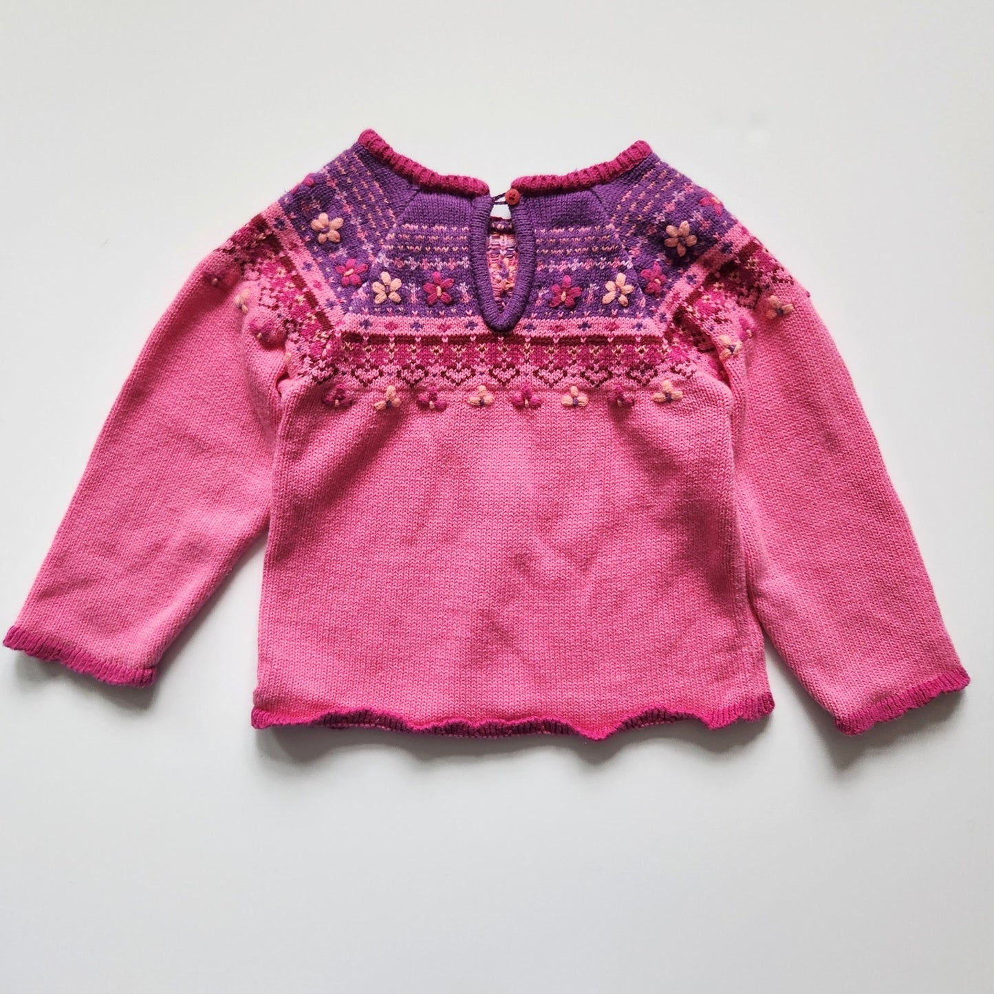 Carter's Vintage 90s Pink & Purple Flowers Hearts Fair Isle Cotton Sweater Sz 2T