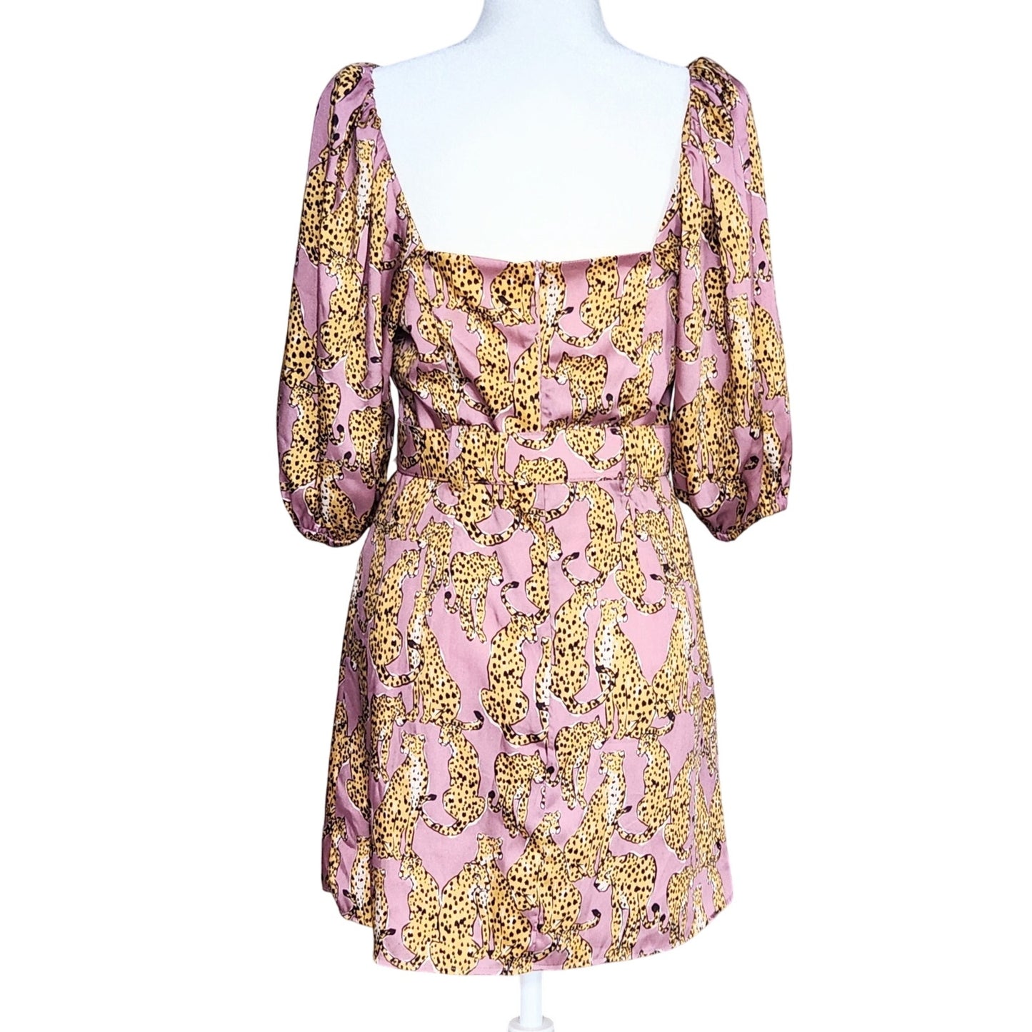 π Lavender Brown Mauve Pink Cheetah Print Mini Belted Dress β Women Size S