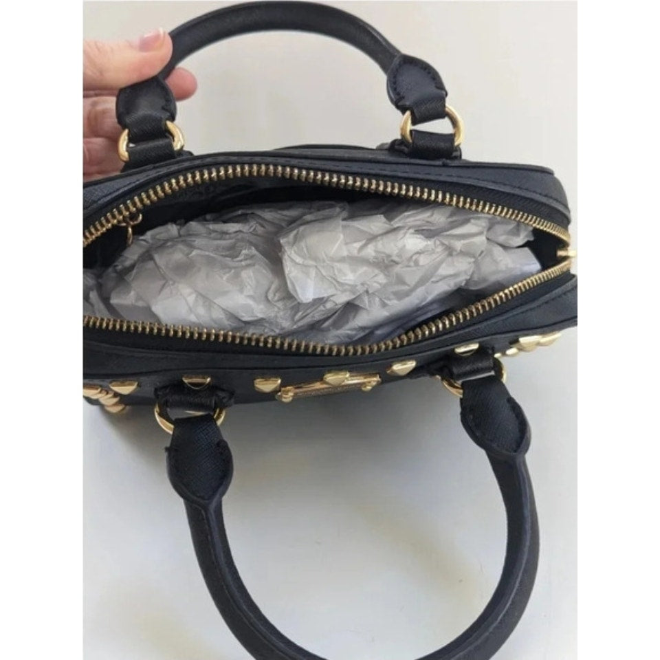MICHAEL Michael Kors Women's Black Saffiano Leather Small Studded Sandrine Satchel