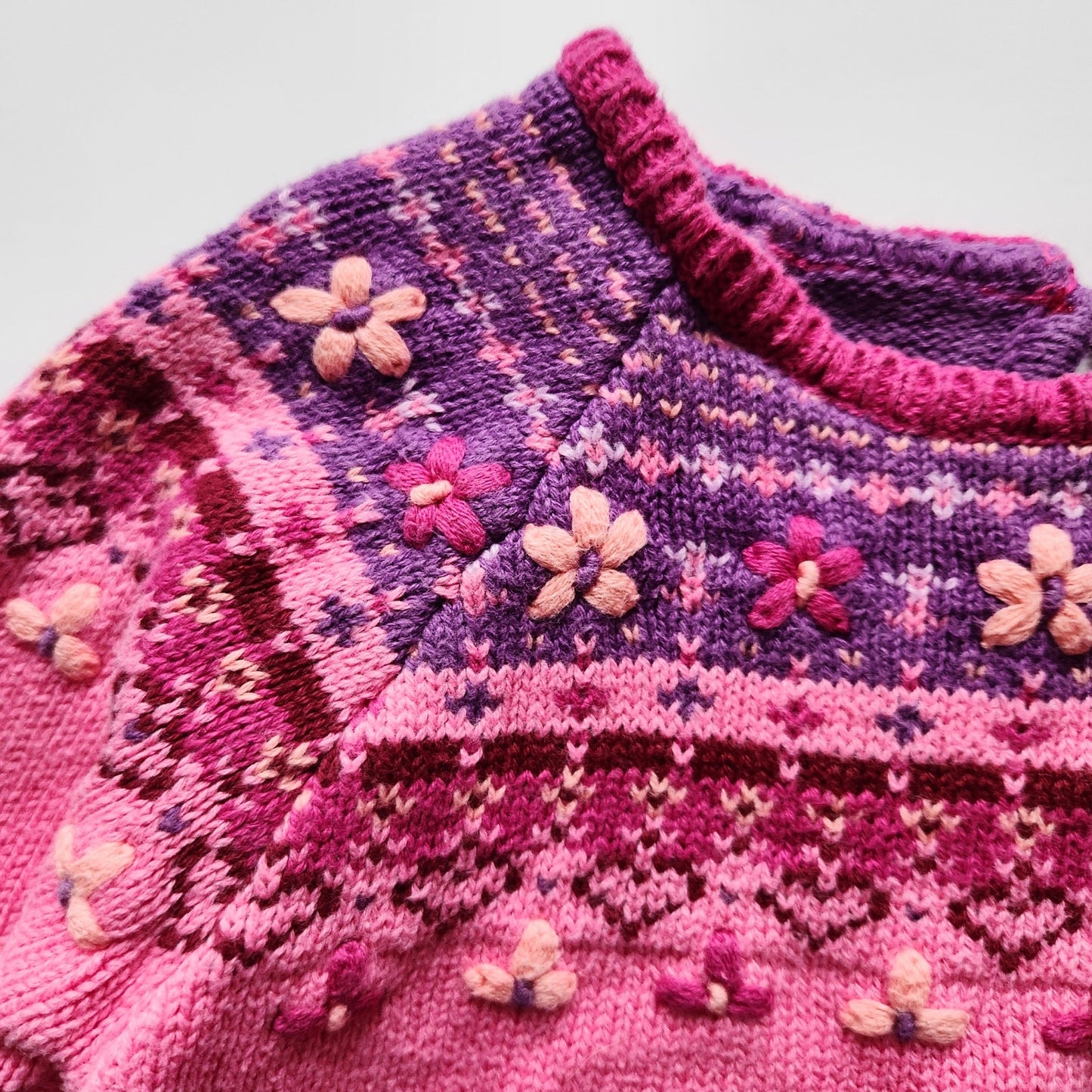 Carter's Vintage 90s Pink & Purple Flowers Hearts Fair Isle Cotton Sweater Sz 2T