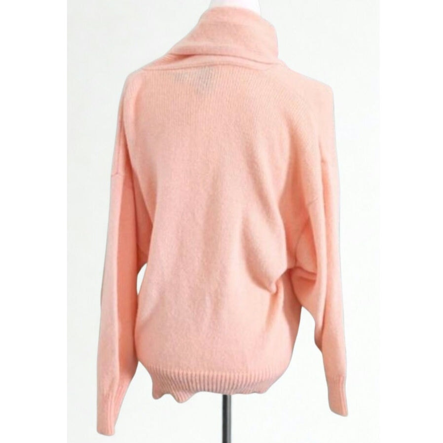 Vintage 1980s Blush Peach Double Breasted Wrap Cardigan Sweater | Women’s Size L 12–14 | Drop Shoulder Cozy Retro Knit