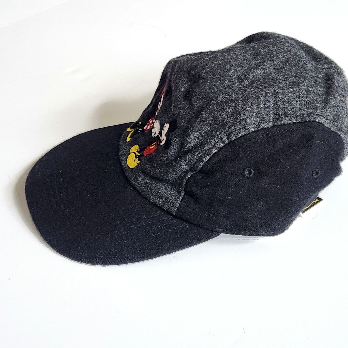 Disney Vintage 1990 Mickey & Minnie Mouse Gray & Black Wool Cap Stretch Fit OS