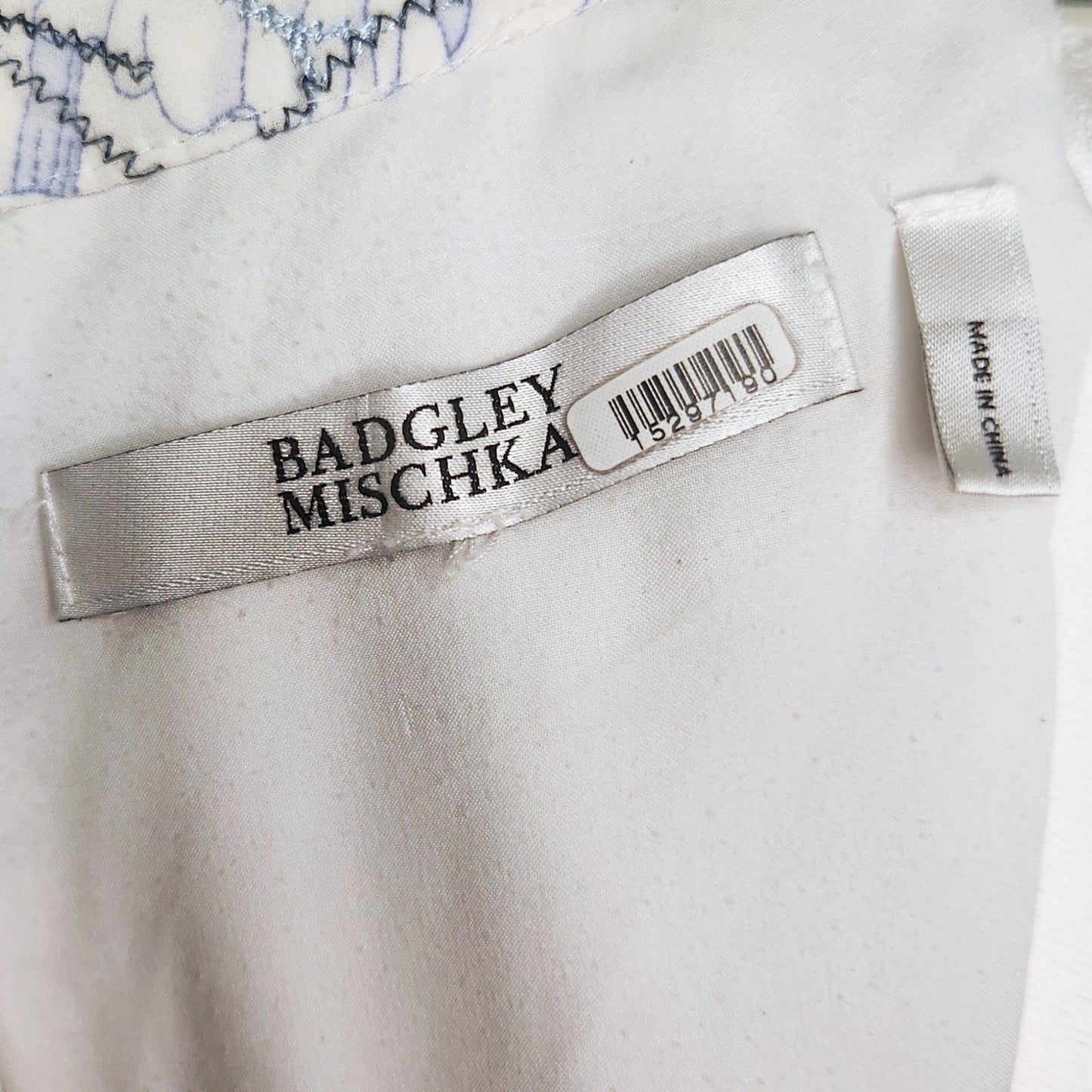 Badgley Mischka Floral Embroidered Day Flounce Sleeve Day Dress Blue Size 8