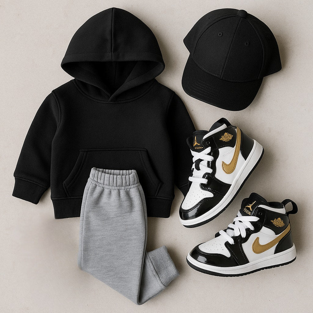 Nike Kids Air Jordan 1 Mid SE Toddler Shoes Size 9 Black Gold White Sneakers