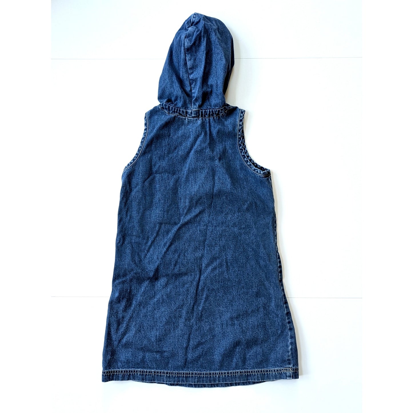 GAP Vintage 90s Girls Denim Dark Blue Wash Zip Hoodie Jumper Dress Sz L / 10-12