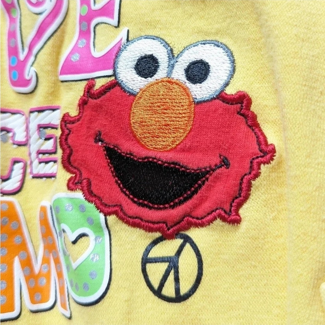 Vintage Sesame Street Baby Shirt Yellow “Love Peace Elmo” Tunic Size 18 Months